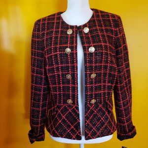 Tweed, peplum, faux double-breasted jacket